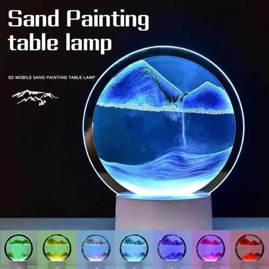 Sandscape Painting: 3D Moving Sand Art Lamp with Metal Stand